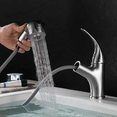 Wholesale factory direct Stainless Steel 304 Single Lever pull-out kitchen Hot and Cold Water Basin Faucet Sink Mixer Tap