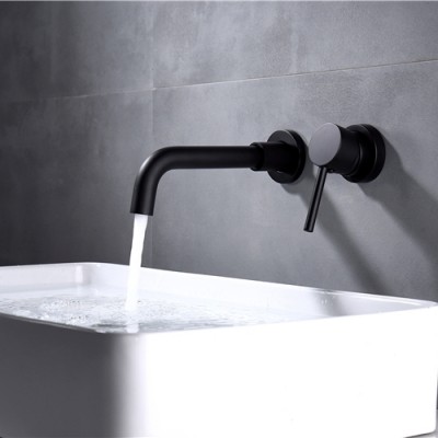 One handle black 304 stainless steel water tap hidden wall mounted concealed basin bathroom faucet